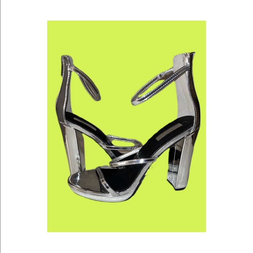 Metallic silver heels